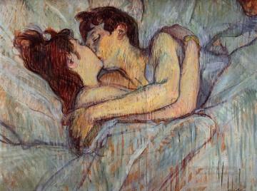 アンリ・ド・トゥールーズ・ロートレック Painting - ベッドでキス 1892年 トゥールーズ ロートレック アンリ・ド